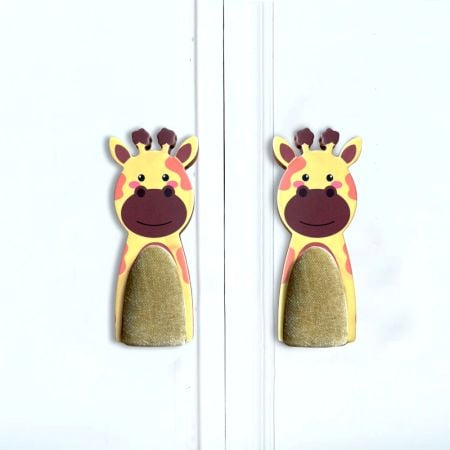 Handcrafted Acacia Wood Giraffe Fabric Handle Pair